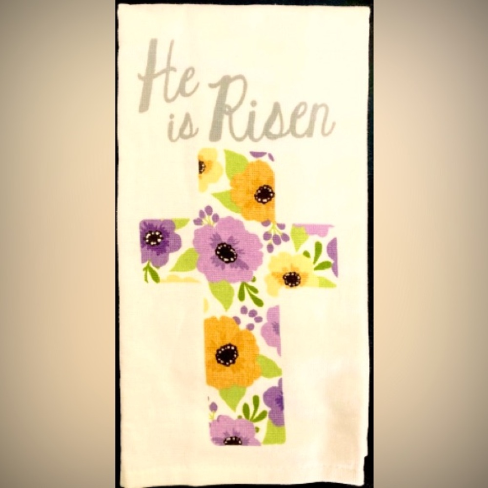 “He Is Risen” Cross Kitchen Dish Towel NWOT